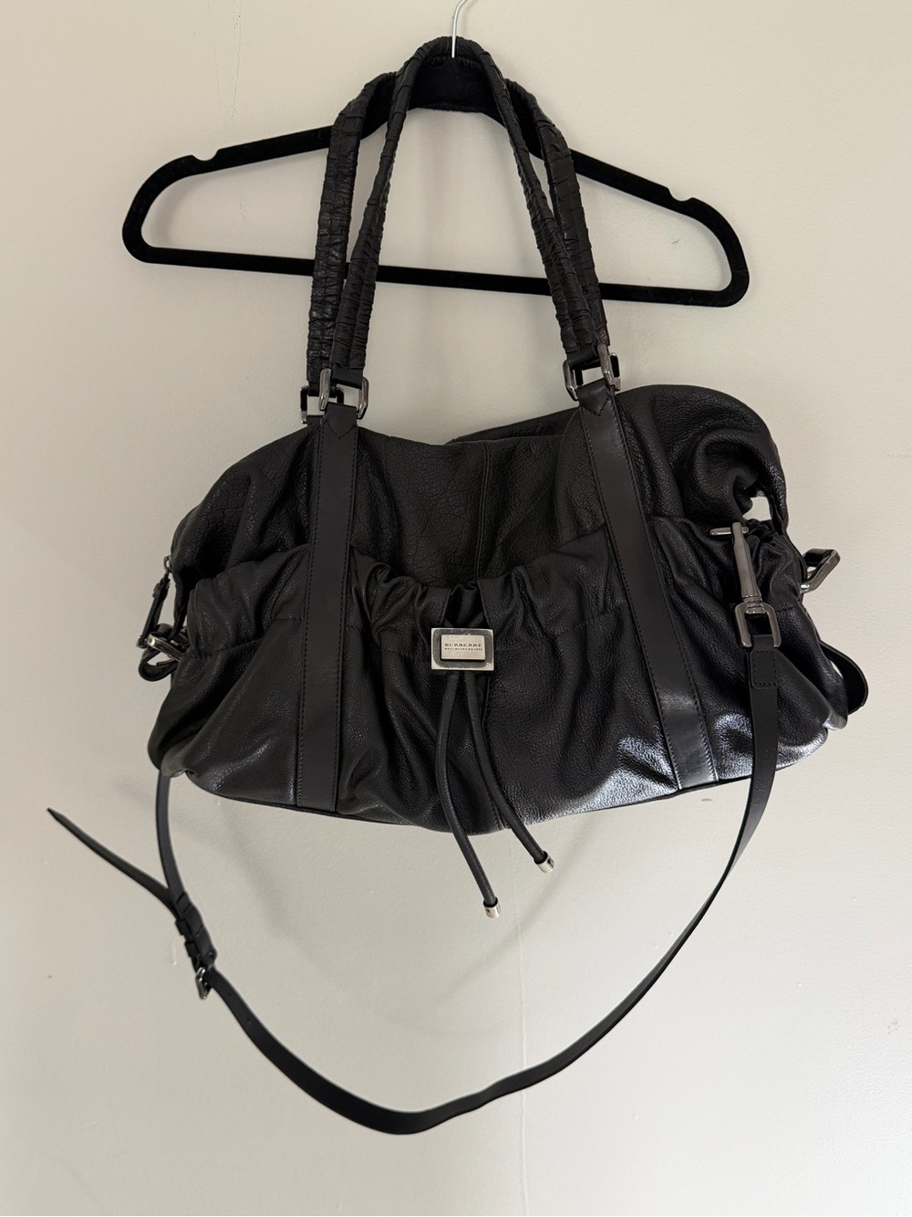 Burberry Black Leather Shoulder Bag Handbag w/ Strap & Dust Bag